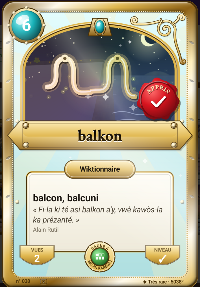 La carte « balkon » ouverte, de nuit à la Pointe de la Grande Vigie, sous un ciel étoilé et un croissant de lune