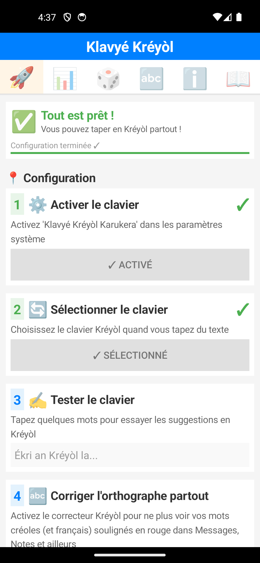 Barre d'onglets à 6 éléments