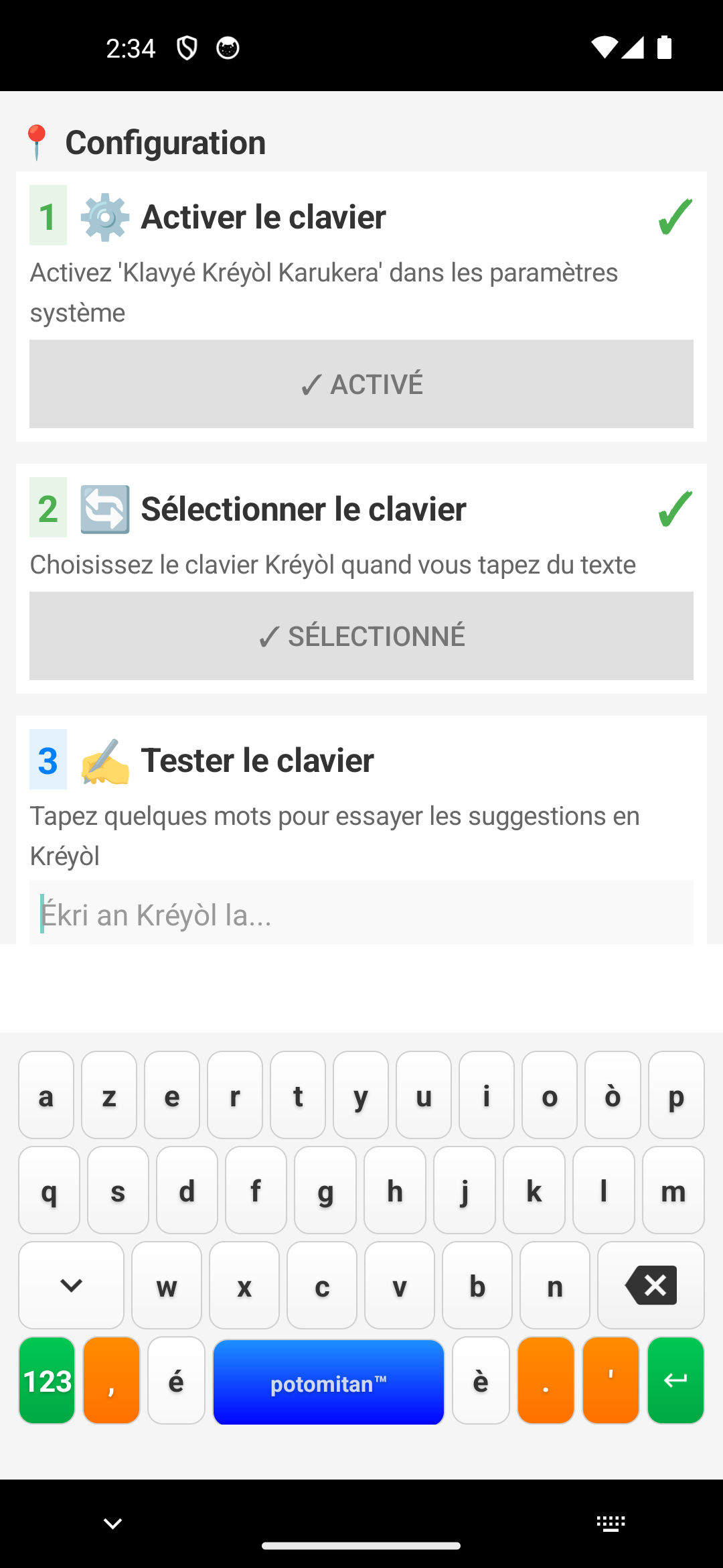 Premier affichage du clavier