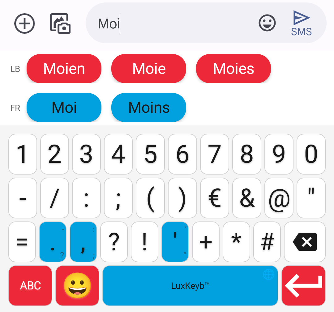 Mode chiffres et symboles du clavier